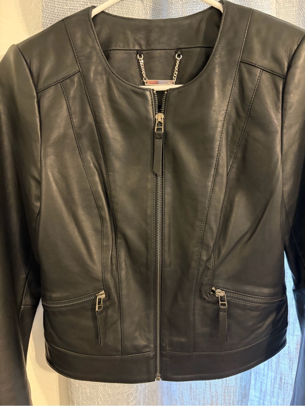 Women's WHBM Black Leather Zip-Front Jacket XS